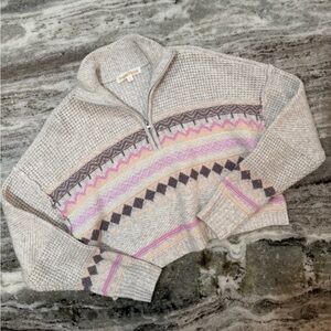 Knit Half-Zip Sweater in Gray and Pink